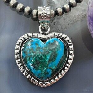 Sterling Silver Southwestern Style Azurite Malachite Heart Pendant For Women #1